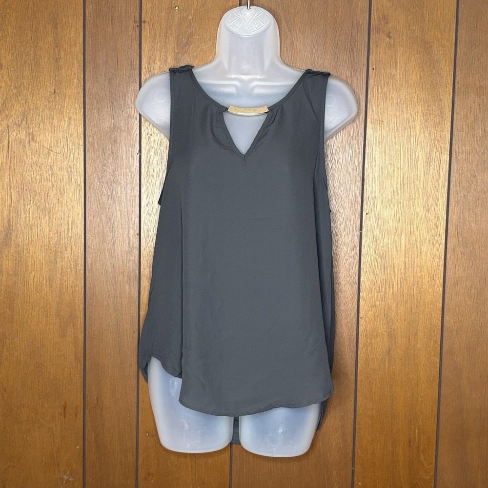 Boho Festival Blouse M Pewter Gold Bar Keyhole Drape Back Coquette Lily White‎